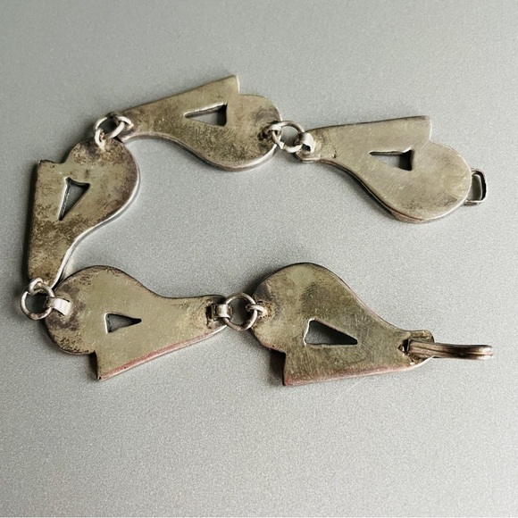 Vintage Mexican 1940s Sterling Silver Abalone Inlay Link Bracelet Antique - Picture 6 of 10